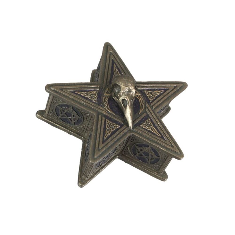 Raven Skull Pentagram Shaped Bronze Finished Trinket Box Wicca Pagan